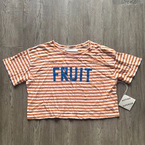 MOTHER Orange Striped Crop Top